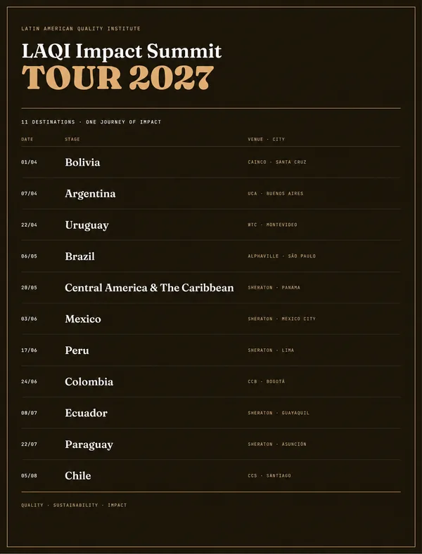 Cartel de la LAQI Impact Tour 2027 con las 11 fechas, sedes y ciudades